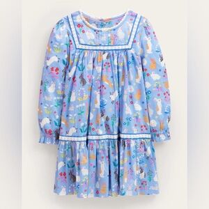 Mini Boden Lace Trim Woven Dress Bunnies Flowers Easter Girls size 8-9 Years